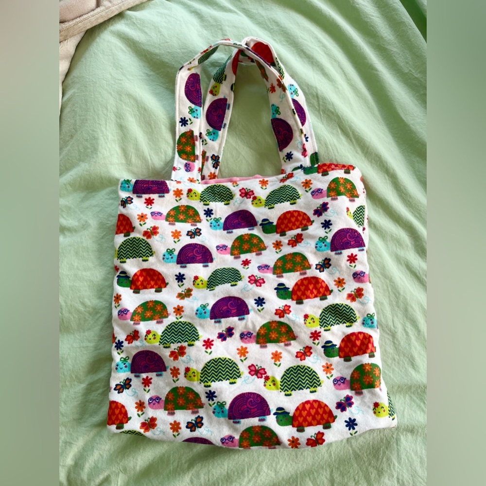 Plush turtle tote bag